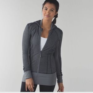 Lululemon Daily Practice Long Jacket Herringbone Gray Black Sz 4